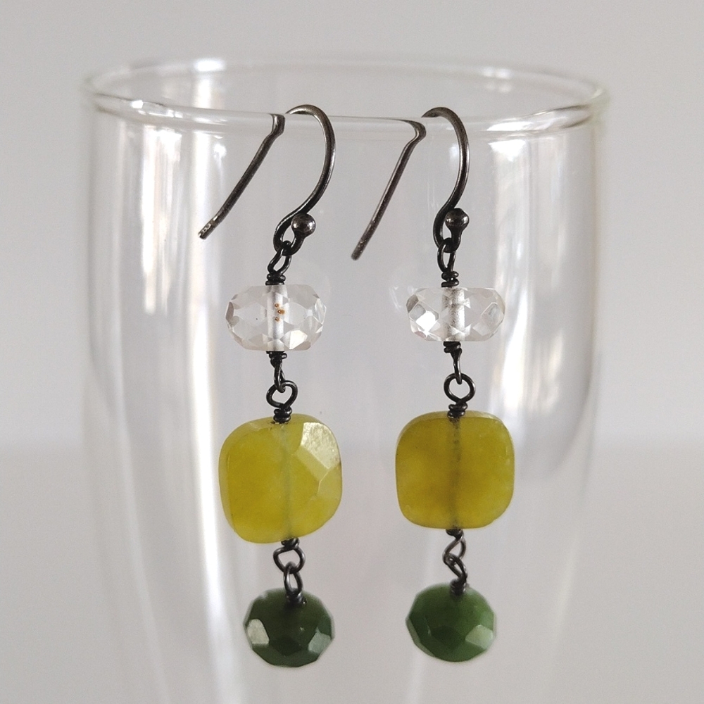 Silpada Canadian Jade Olive Jade and Crystal Sterling Silver Earrings W1240
